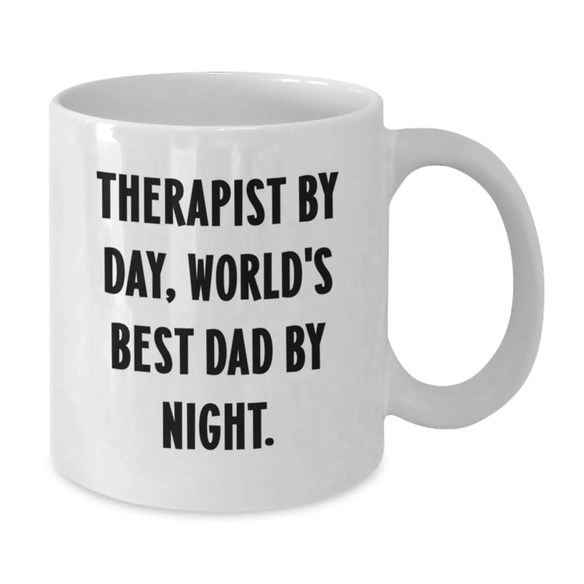 Funny Therapist Gifts from Mom for Daughter or Son - White Coffee Mug - Therapist By Day, World's Best Dad By Night - Unique Christmas Unique Gifts