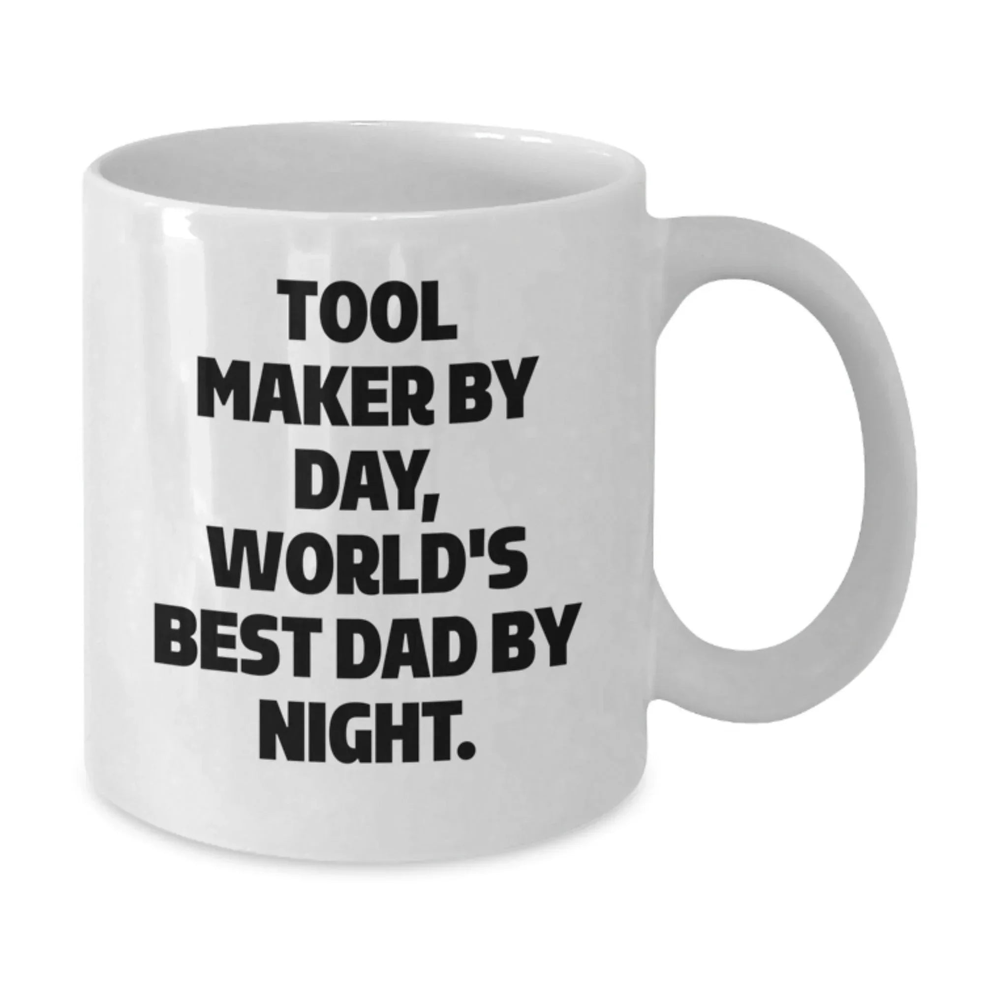 Tool Maker Gifts from Men for Tool Maker - Funny White Coffee Mug, 'By Day, World's Best Dad By Night.' Ceramic, Microwave and Dishwasher Safe