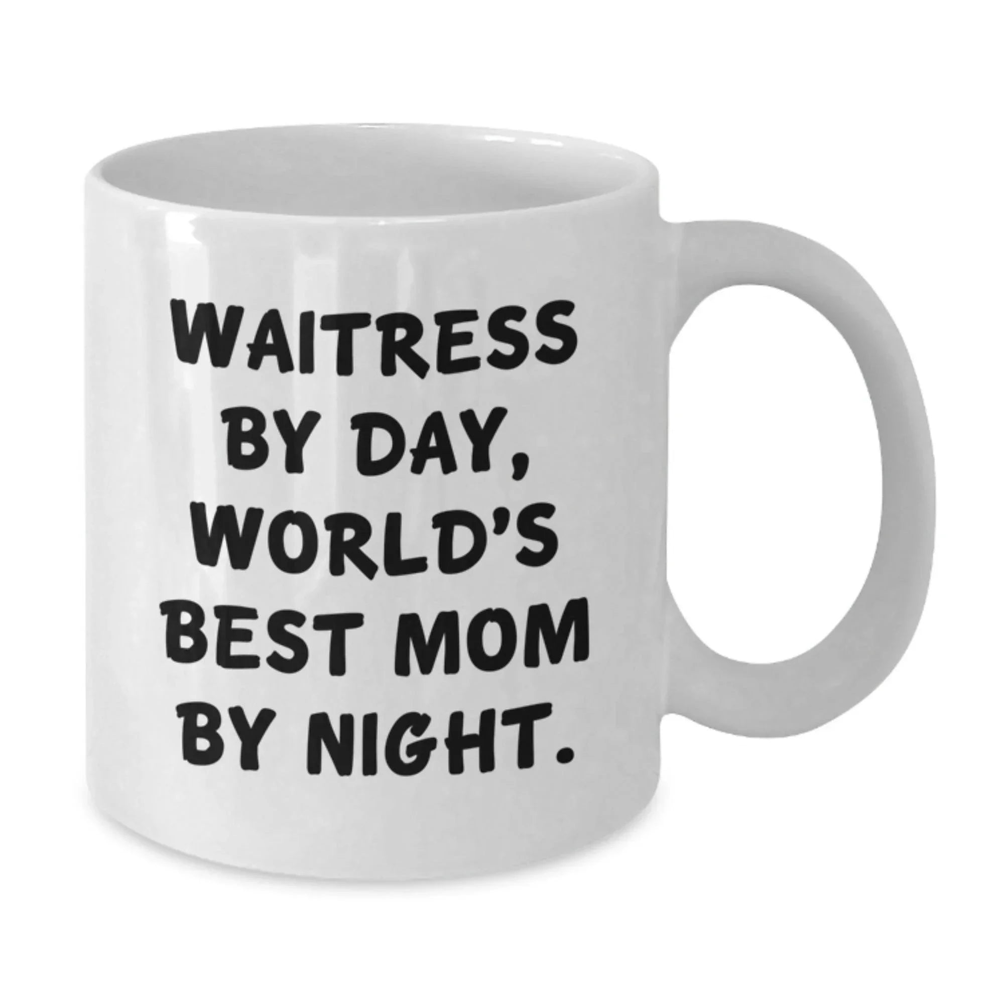 Funny Waitress Gifts for Her - White Coffee Mug - 'Waitress By Day, World's Best Mom By Night.' - Unique Christmas Unique Gift Ideas from Mom to Waitress - 11oz or 15oz Capacity