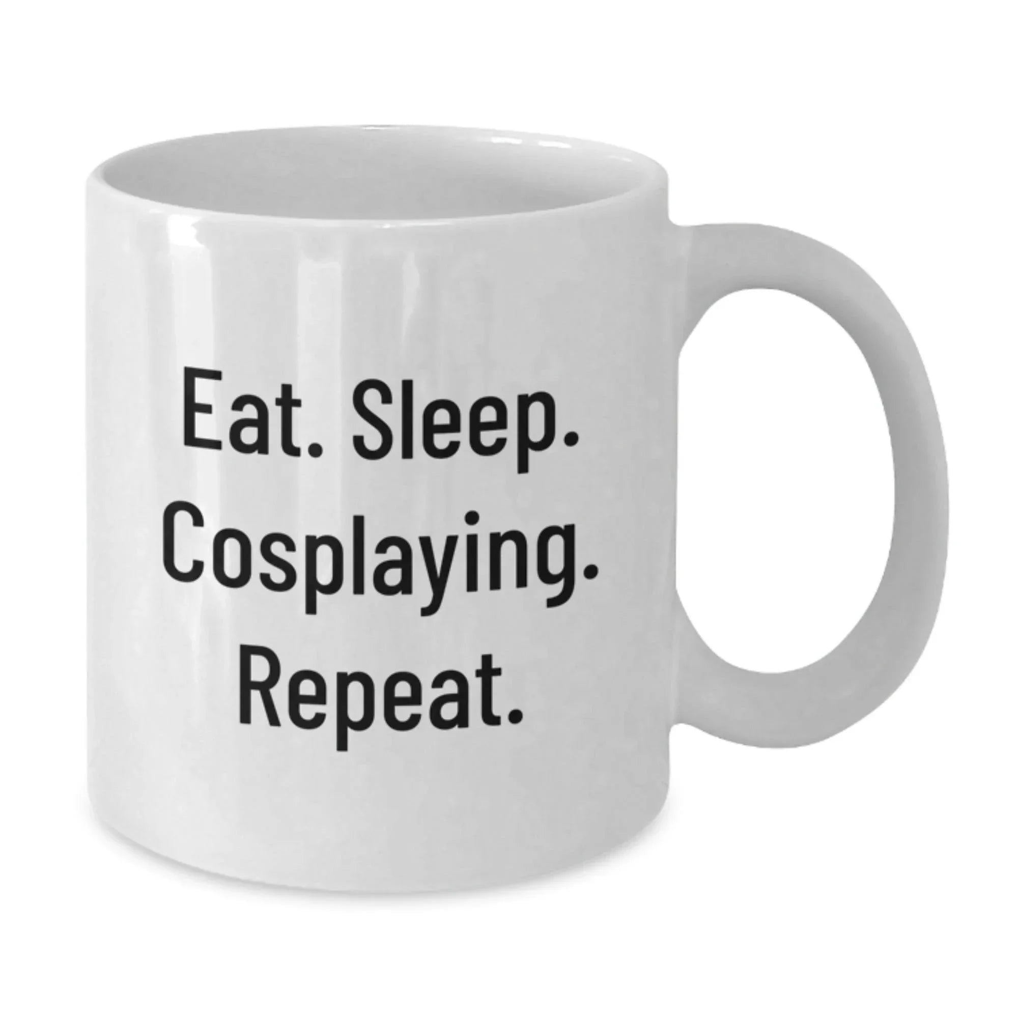 Funny Cosplaying White Coffee Mugs for Friends Gifts from Family, Eat. Sleep. Cosplaying. Repeat. for Graduation