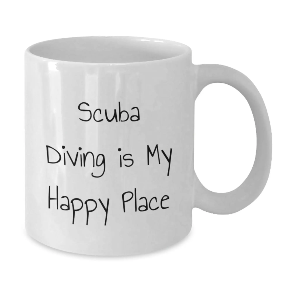 Scuba Diving Gifts for Men from Family - Funny Quote White Coffee Mug - Scuba Diving Is My Happy Place - Additional
