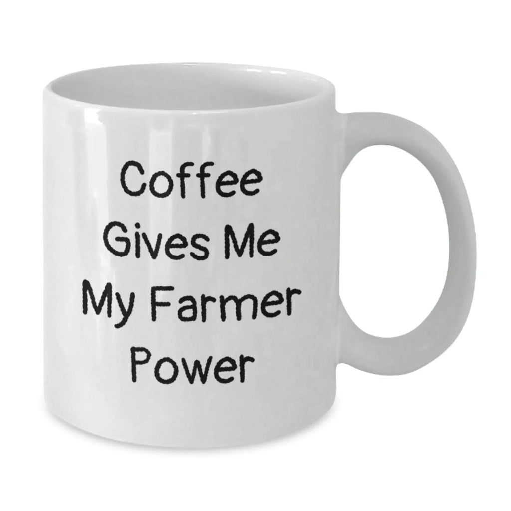 Funny Farmer Gift, White Coffee Mug with 'Coffee Gives Me My Farmer Power', Unique Birthday Presents for Men, Women, Friends, Family, Farmer Enthusiasts, Farmers' Delight, Farmer's Daily Cup