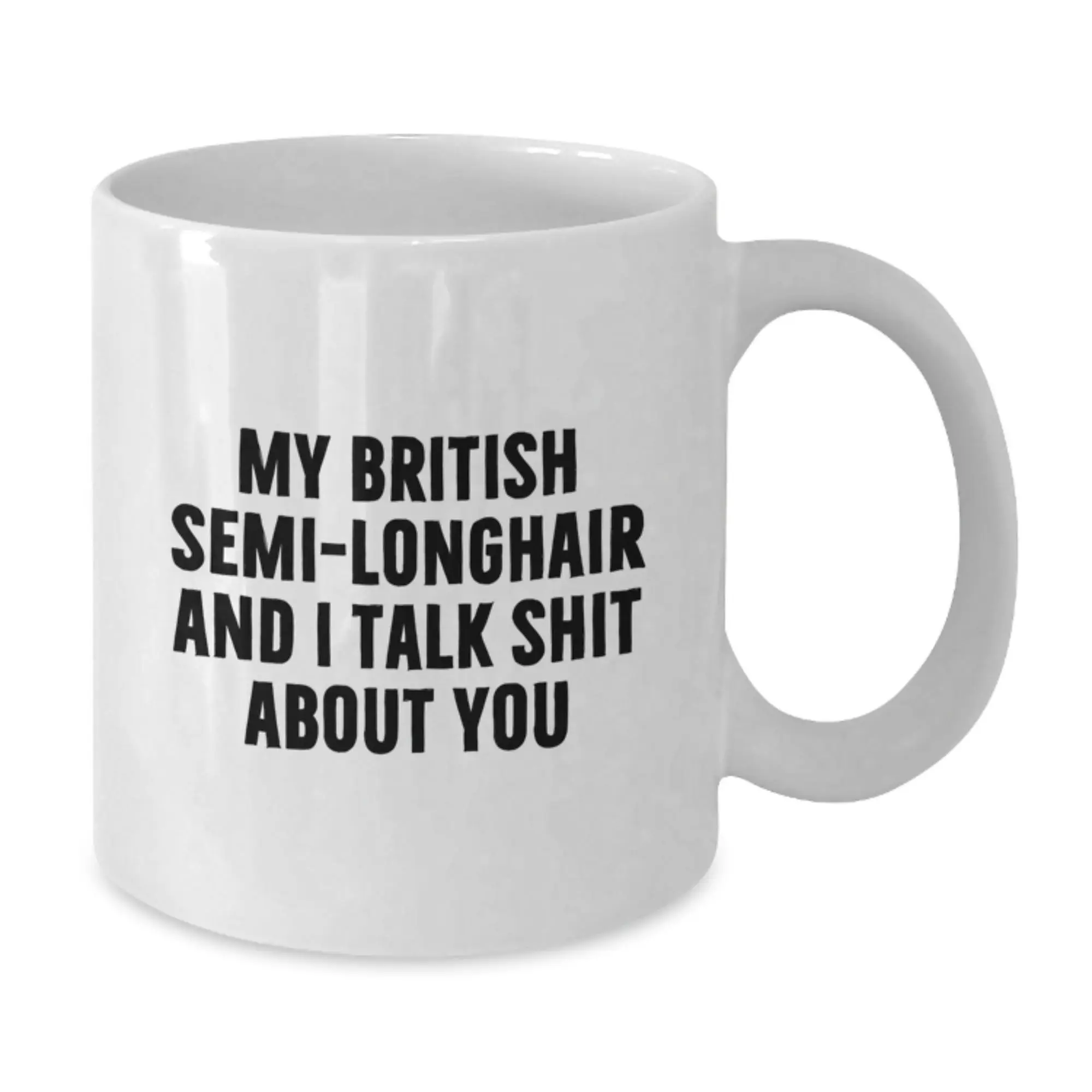 Funny British Semi-Longhair Cat Graduation Gifts for British Semi-Longhair Cat Lovers from Friends and Family - White Coffee Mug - My British Semi-longhair And I Talk Shit About You - Additional