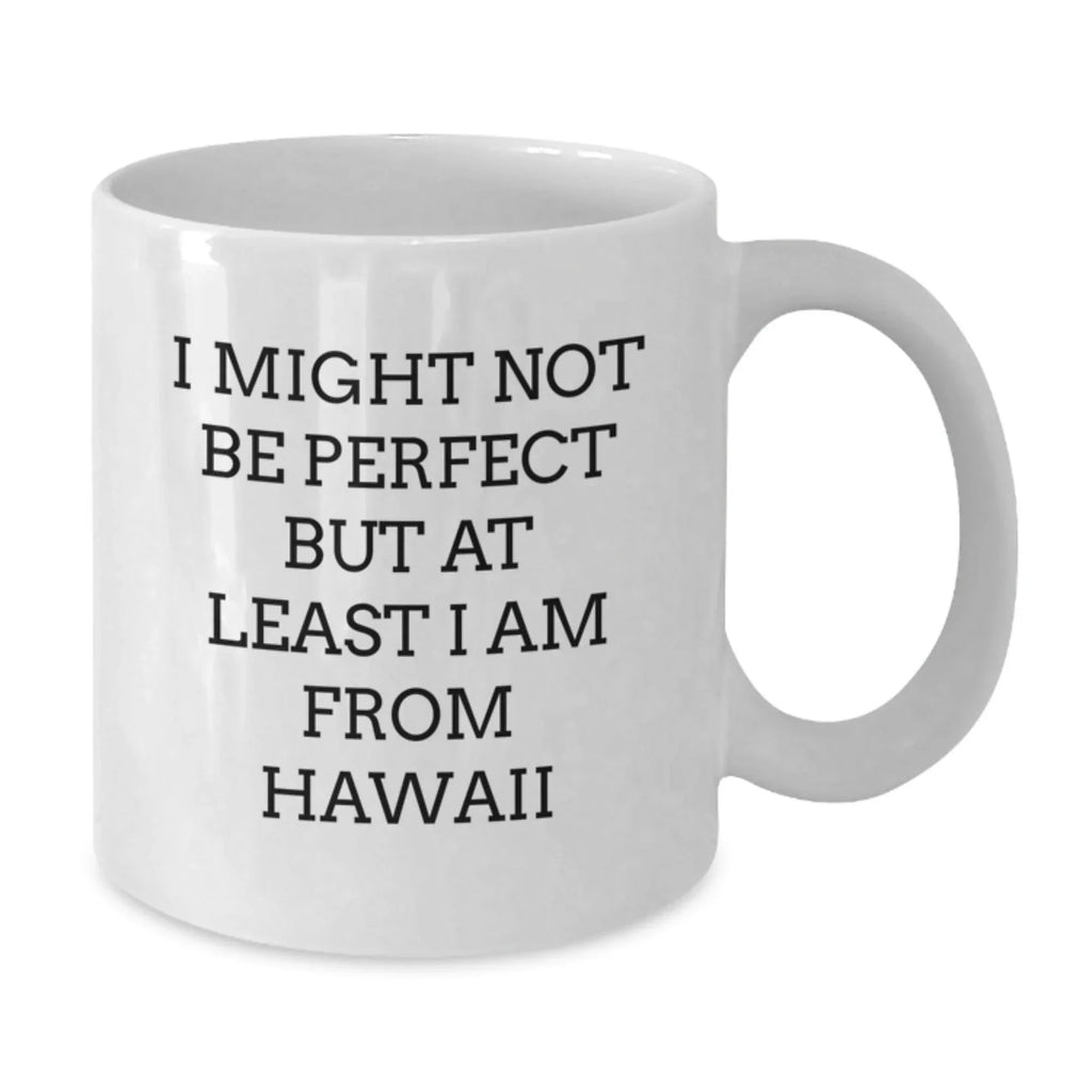 Funny Hawaii Gifts from Men to Friends and Family - White Coffee Mugs with I Might Not Be Perfect But At Least I Am From Hawaii Quote - Unique Christmas Unique Gifts for Women