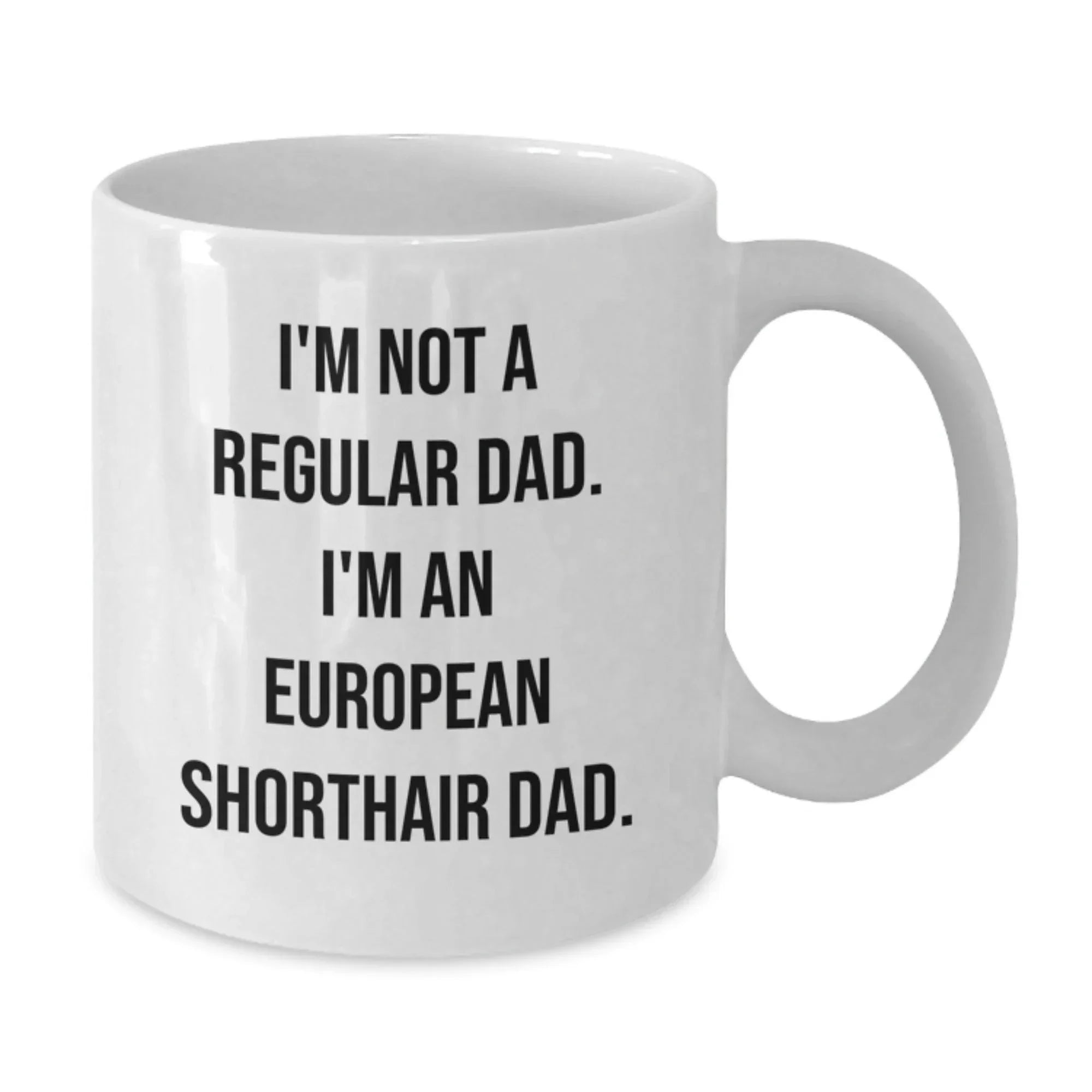 Funny European Shorthair Cat Dad Gifts for Men from Friends, Unique White Coffee Mug for Graduation