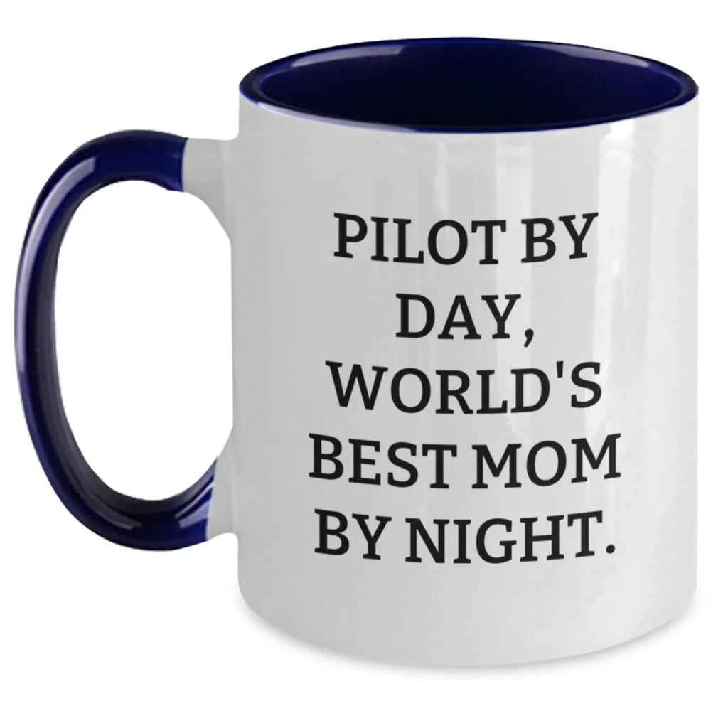 Funny Pilot Gifts from Mom - Pilot By Day, World's Best Mom By Night Two Tone Coffee Mug for Graduation