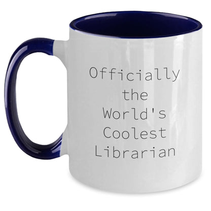 Funny Librarian Gifts from Friends for Librarians Two Tone Coffee Mug with Officially The World's Coolest Librarian Quote Christmas Unique Presents - Main