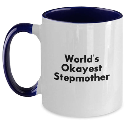 Funny Stepmother Gifts, World's Okayest Stepmother Two Tone Coffee Mug for Birthday, Gifts from Family, Stepmother's Special Day, Unique and Humorous - Main