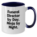 Funny Funeral Director Gifts - Two Tone Coffee Mug for Men - 'Funeral Director By Day. Ninja By Night.' - Gifts from Family to Funeral Director