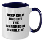 Funny Rescue Worker Gifts from Family and Friends - Keep Calm And Let The Rescue Worker Handle It Two Tone Coffee Mug for Rescue Worker Men and Women on Christmas