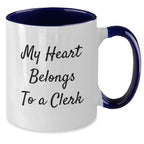 Funny Clerk Gifts, My Heart Belongs To A Clerk Two Tone Coffee Mugs, Graduation Unique Gifts for Men, Women, Coworkers, Family from Friends