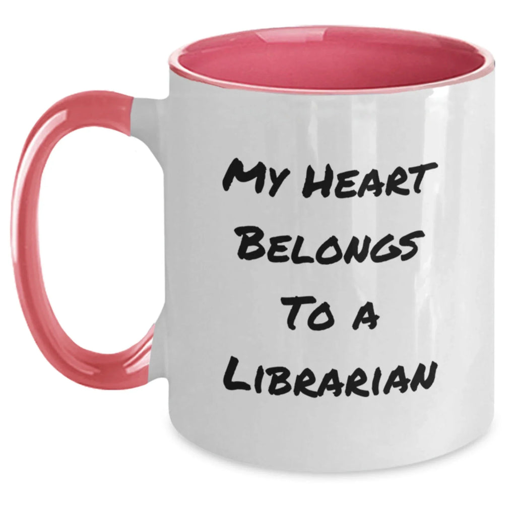 Funny Librarian Gifts for Her, My Heart Belongs To A Librarian Two Tone Coffee Mug, Christmas Unique Presents from Friends, Family, Coworkers