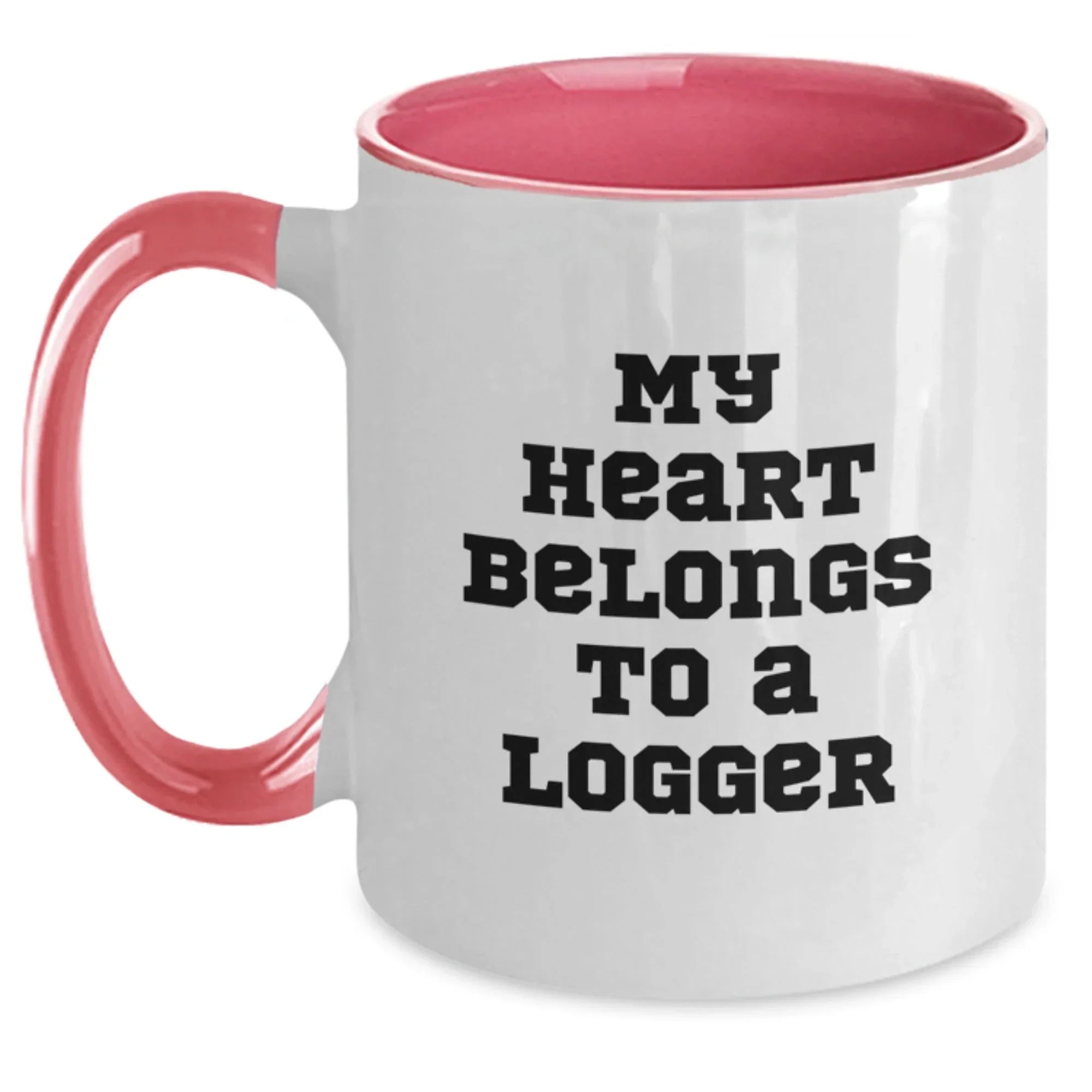 Funny Logger Gifts - My Heart Belongs To A Logger Two Tone Coffee Mug, Logger Enthusiast Graduation Gifts from Friends, Unique Gifts for Logger Men