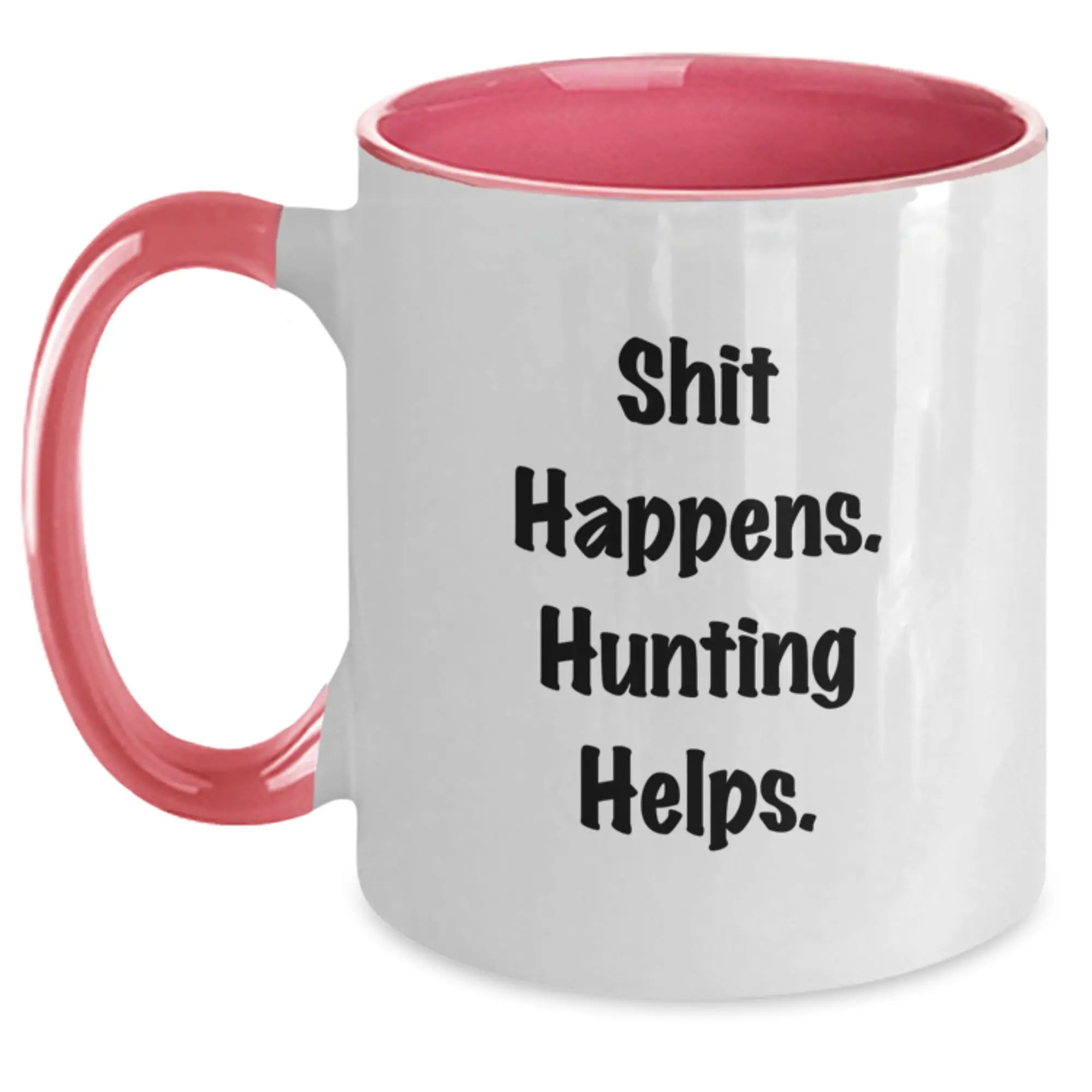 Funny Hunting Gifts for Men, Funny Two Tone Coffee Mug with 'Shit Happens Hunting Helps' Quote, Gift from Family for Graduation - Main