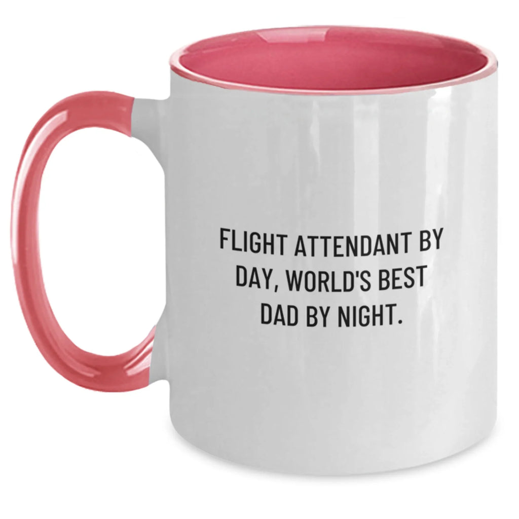 Funny Flight Attendant Gifts for Him, Flight Attendant By Day, World's Best Dad By Night, Two Tone Coffee Mug, Gift from Dad to Flight Attendant, Christmas Unique