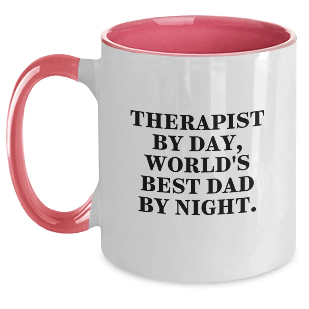 Funny Therapist Gifts from Family - Therapist by Day, World's Best Dad by Night Two Tone Coffee Mug, Christmas Unique Presents for Therapist Man