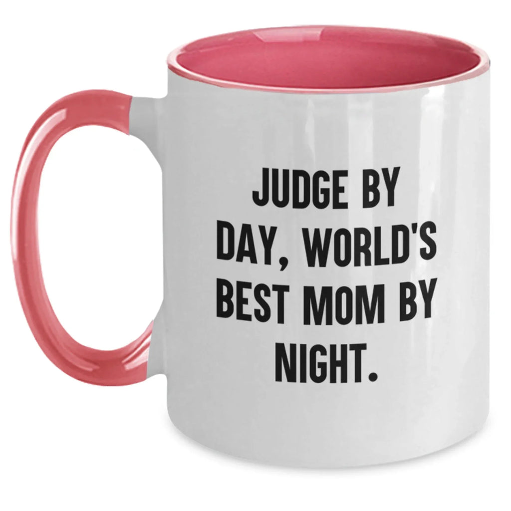 Funny Judge Gifts For Women - Two Tone Coffee Mugs, 'Judge By Day, World's Best Mom By Night', Christmas Unique Gifts