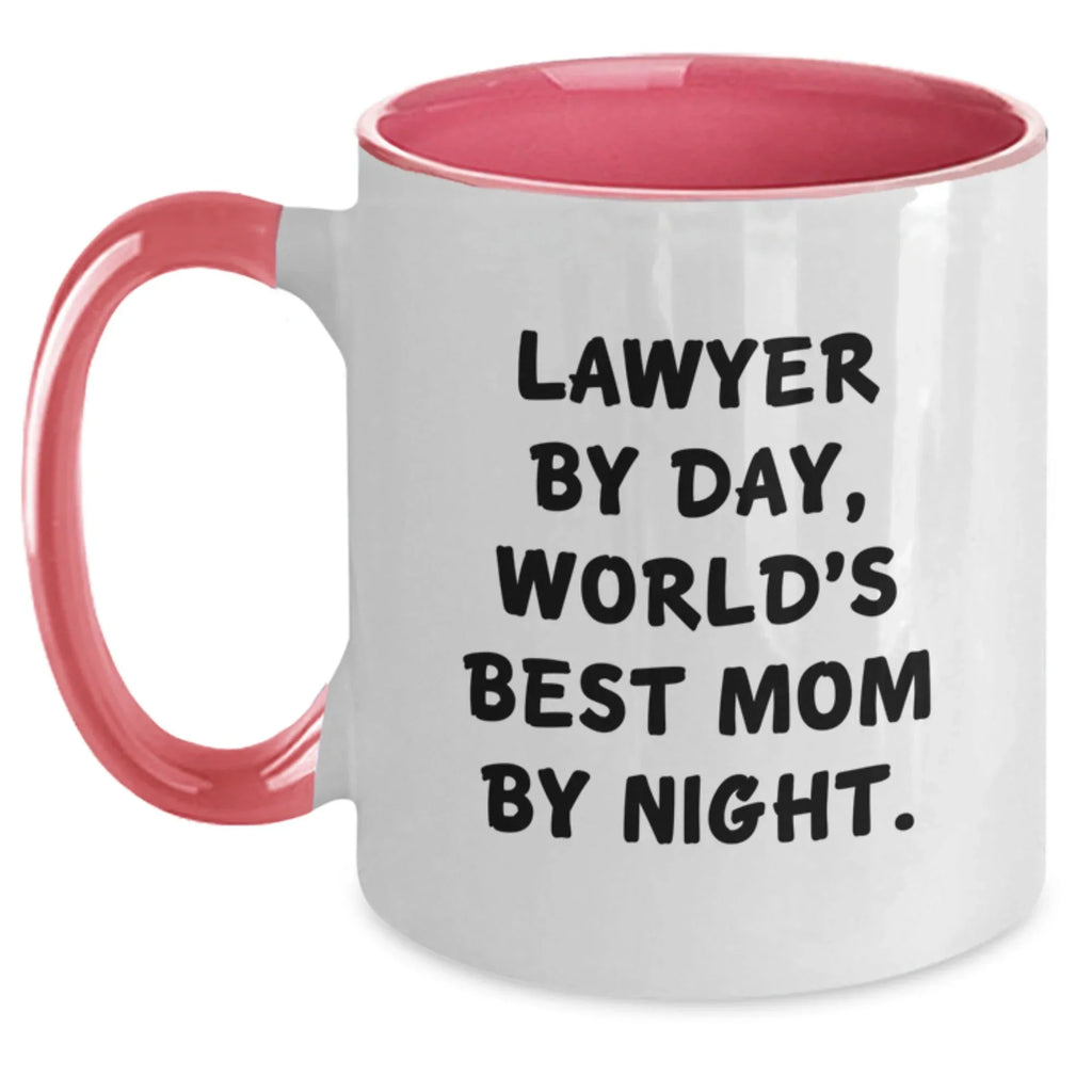 Funny Lawyer Gifts from Mom - Lawyer By Day, World's Best Mom By Night Two Tone Coffee Mugs, Christmas Unique Funny Lawyer Coffee Mugs for Lawyer Men Women Friends Coworkers Family