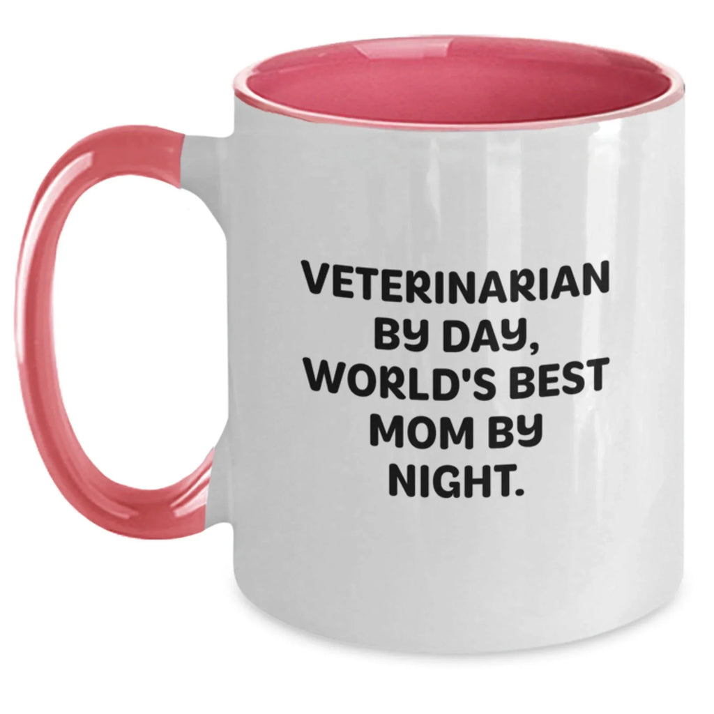Funny Veterinarian Gifts for Men from Women - Two Tone Ceramic Coffee Mug, Quote: 'Veterinarian By Day, World's Best Mom By Night.