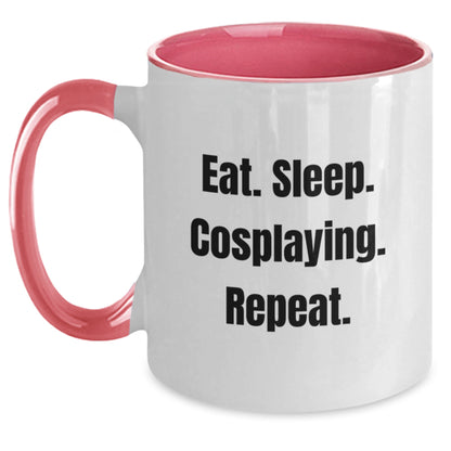 Funny Cosplaying Gifts from Friends, Gifts for Cosplaying Men, Eat. Sleep. Cosplaying. Repeat., Two Tone Coffee Mug for Graduation - Main