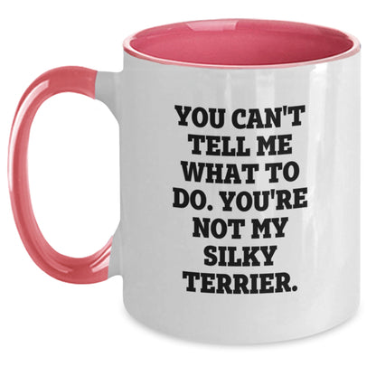 Funny Silky Terrier Dog Gifts - 'You Can't Tell Me What To Do' Two Tone Coffee Mug for Birthday, Gifts from Friends, Silky Terrier Dog Lovers - Black and White or Red and White - Main
