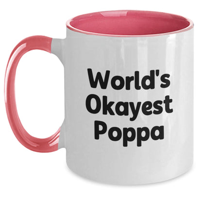 Funny Poppa Gifts from Family - World's Okayest Poppa Two Tone Coffee Mug for Dad this Christmas - Main