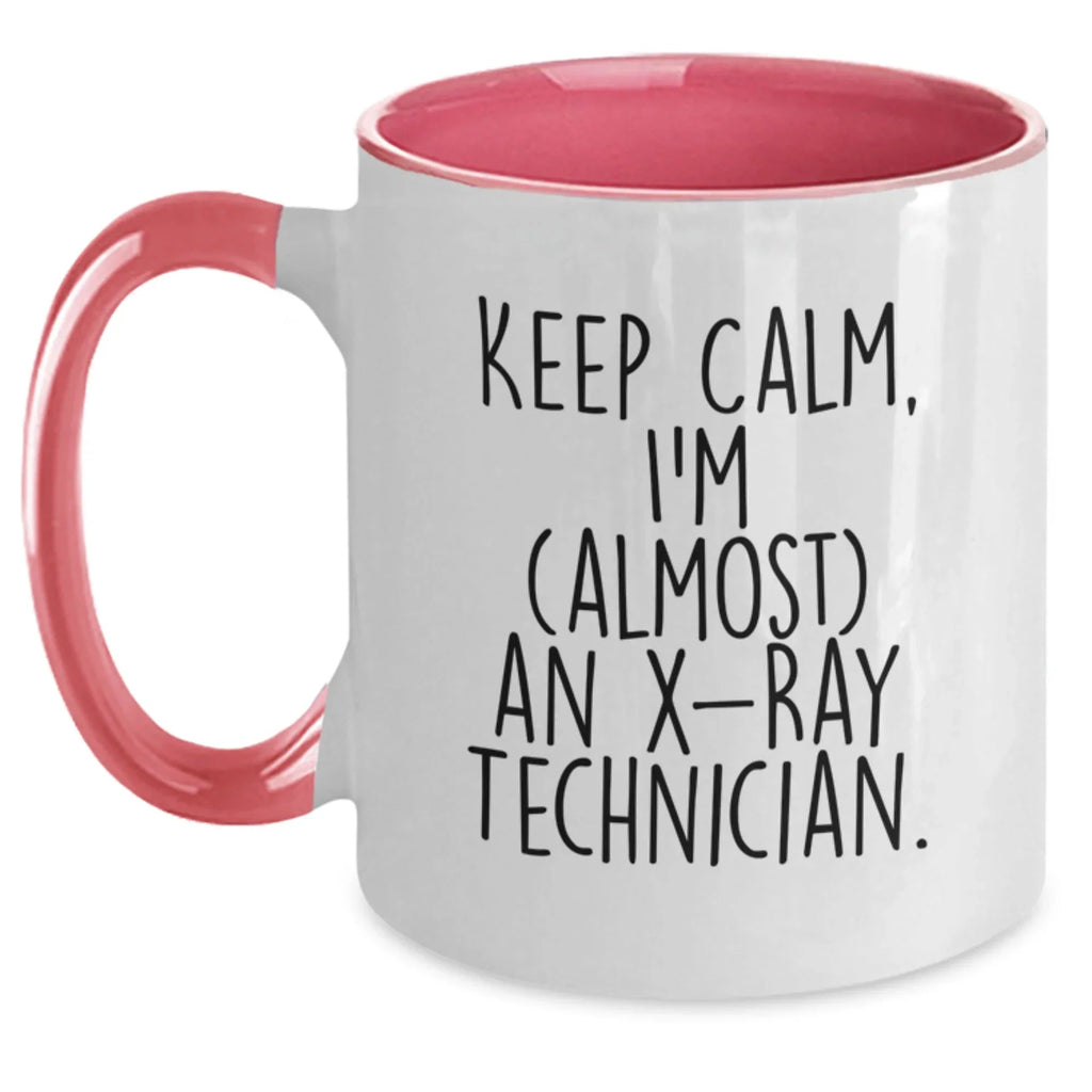 Funny X-Ray Technician Gifts from Friends, Unique Two Tone Coffee Mug for X-Ray Technician Lover, Keep Calm I'm (almost) An X-ray Technician Christmas Unique Presents