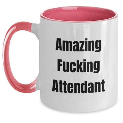 Funny Attendant Gifts from Men to Women, Unique Two Tone Coffee Mugs for Christmas Unique Gifts, Quote: 'Amazing F--king Attendant' with Funny Humor - Main
