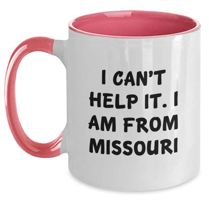 Funny Missouri Gifts from Friends and Family, 'I Can't Help It. I Am From Missouri' Two Tone Coffee Mug, Perfect for Missouri Women and Men, Christmas Unique Presents - Main