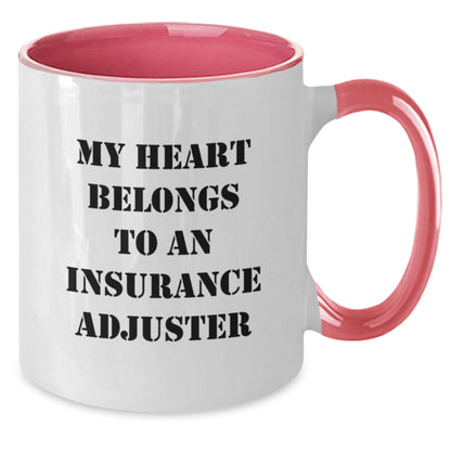 Funny Insurance Adjuster Gifts, My Heart Belongs To An Insurance Adjuster, Two Tone Ceramic Coffee Mugs for Insurance Adjuster Friends and Family - Additional