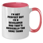 Funny Developer Gifts for Men from Friends - I'm Not Perfect But I'm A Developer Two Tone Coffee Mug - Christmas Unique Gifts for Coworkers