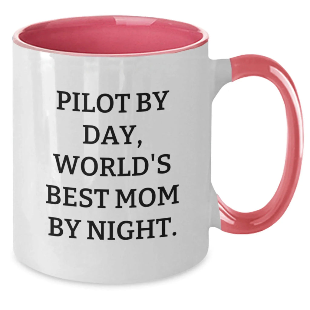 Funny Pilot Gifts from Mom - Pilot By Day, World's Best Mom By Night Two Tone Coffee Mug for Graduation