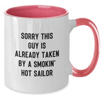 Funny Sailor Gifts for Men from Friends at Christmas - Smokin' Hot Sailor Quote Two Tone Coffee Mug - Ceramic, Microwave, and Dishwasher Safe