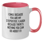 Funny Stepsister Gifts for Her, I Smile Because You Are My Stepsister Unique Two Tone Coffee Mug for Valentine's - Additional
