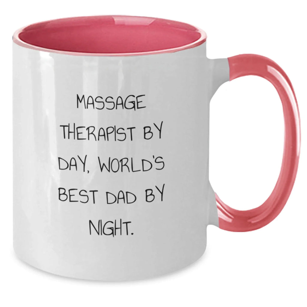 Massage Therapist Funny Gifts, Two Tone Coffee Mug for Birthday, 'Massage Therapist By Day, World's Best Dad By Night.'
