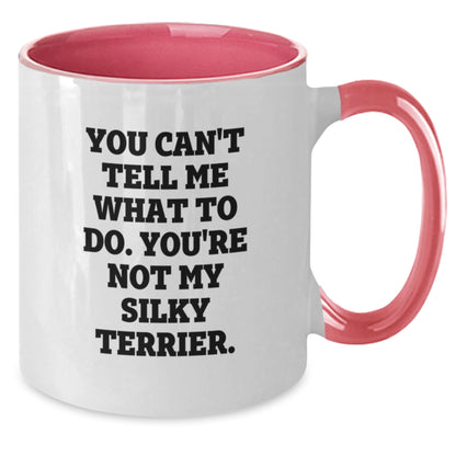 Funny Silky Terrier Dog Gifts - 'You Can't Tell Me What To Do' Two Tone Coffee Mug for Birthday, Gifts from Friends, Silky Terrier Dog Lovers - Black and White or Red and White - Additional