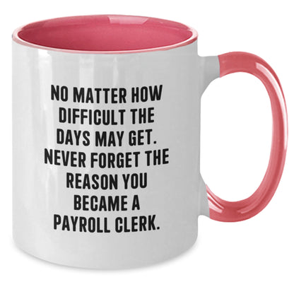 Funny Payroll Clerk Gifts from Friends for Men, Women, Coworkers, and Family - No Matter How Difficult The Days May Get, Inspirational Two Tone Coffee Mug - Additional