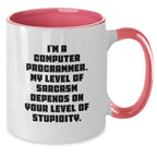Funny Computer Programmer Gifts for Men, Women, Friends from Coworkers, Family - Christmas Unique Mug, 'I'm A Computer Programmer. My Level Of Sarcasm Depends On Your Level Of Stupidity.'
