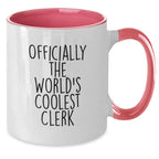 Funny Gifts for Clerks, Officially The World's Coolest Clerk Two Tone Coffee Mug, Christmas Unique Gifts from Friends or Family