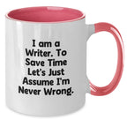 Funny Writer Gifts from Friends - I'm Never Wrong Ceramic Two Tone Coffee Mug for Writers, Christmas Unique Gifts for Men, Women, and Coworkers