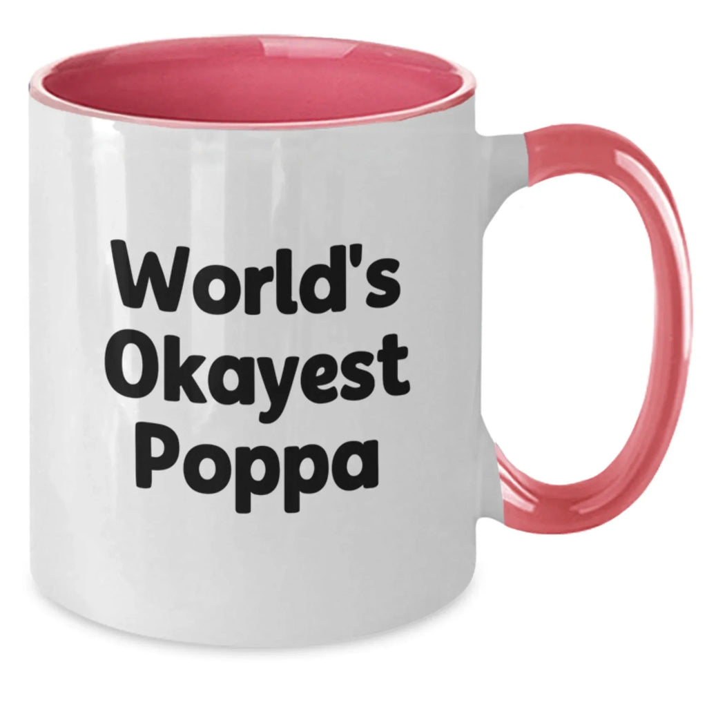 Funny Poppa Gifts from Family - World's Okayest Poppa Two Tone Coffee Mug for Dad this Christmas