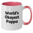 Funny Poppa Gifts from Family - World's Okayest Poppa Two Tone Coffee Mug for Dad this Christmas