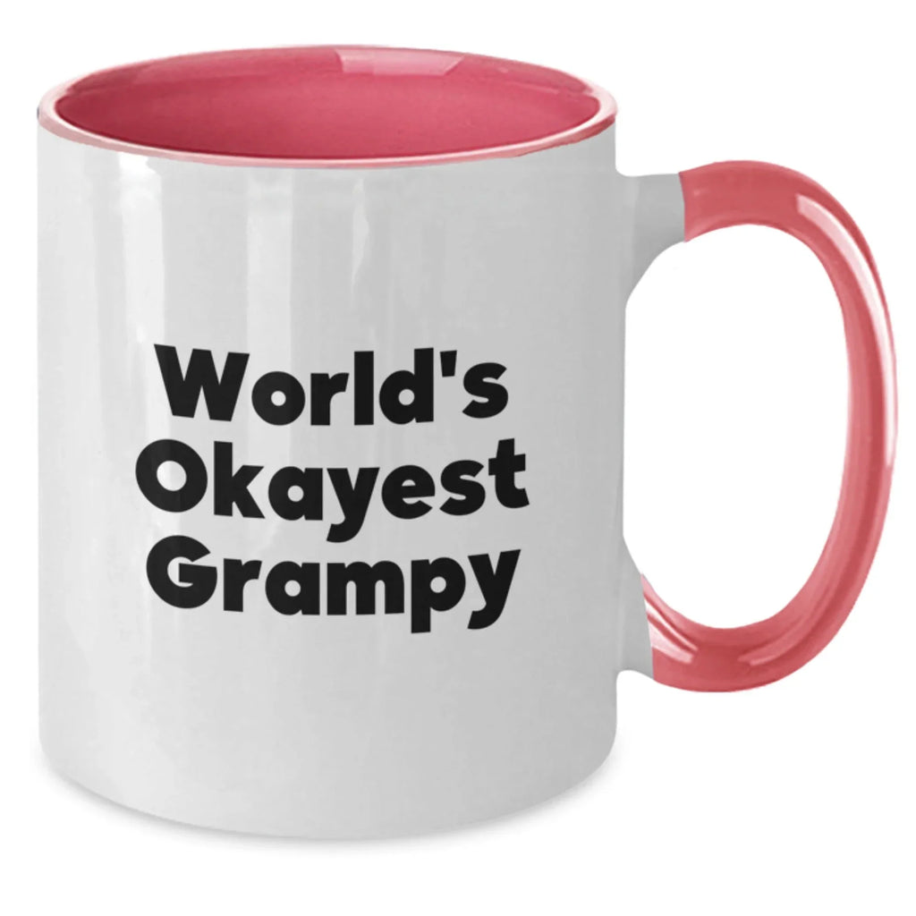 Funny Grampy Gifts, World's Okayest Grampy Two Tone Coffee Mug, Birthday Presents from Men, Women, Family, Friends