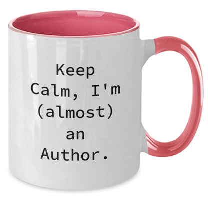 Funny Author Gifts from Friends for Men and Women - Keep Calm I'm (almost) An Author Two Tone Coffee Mug, Perfect for Christmas Unique Gifts - Additional