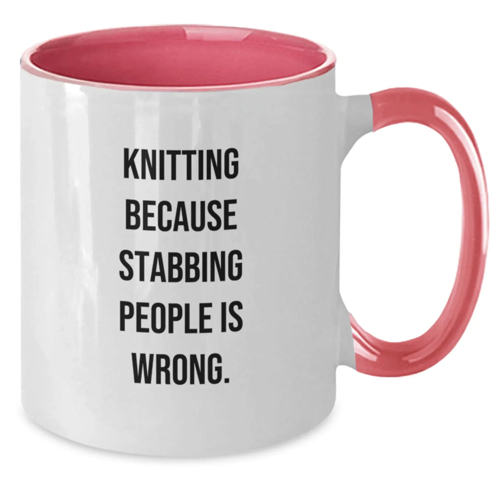 Knitting Gifts for Women, Funny Quote Mugs, Two Tone Coffee Mugs for Graduation, Gifts from Friends, Knitting Lovers' Unique Treats