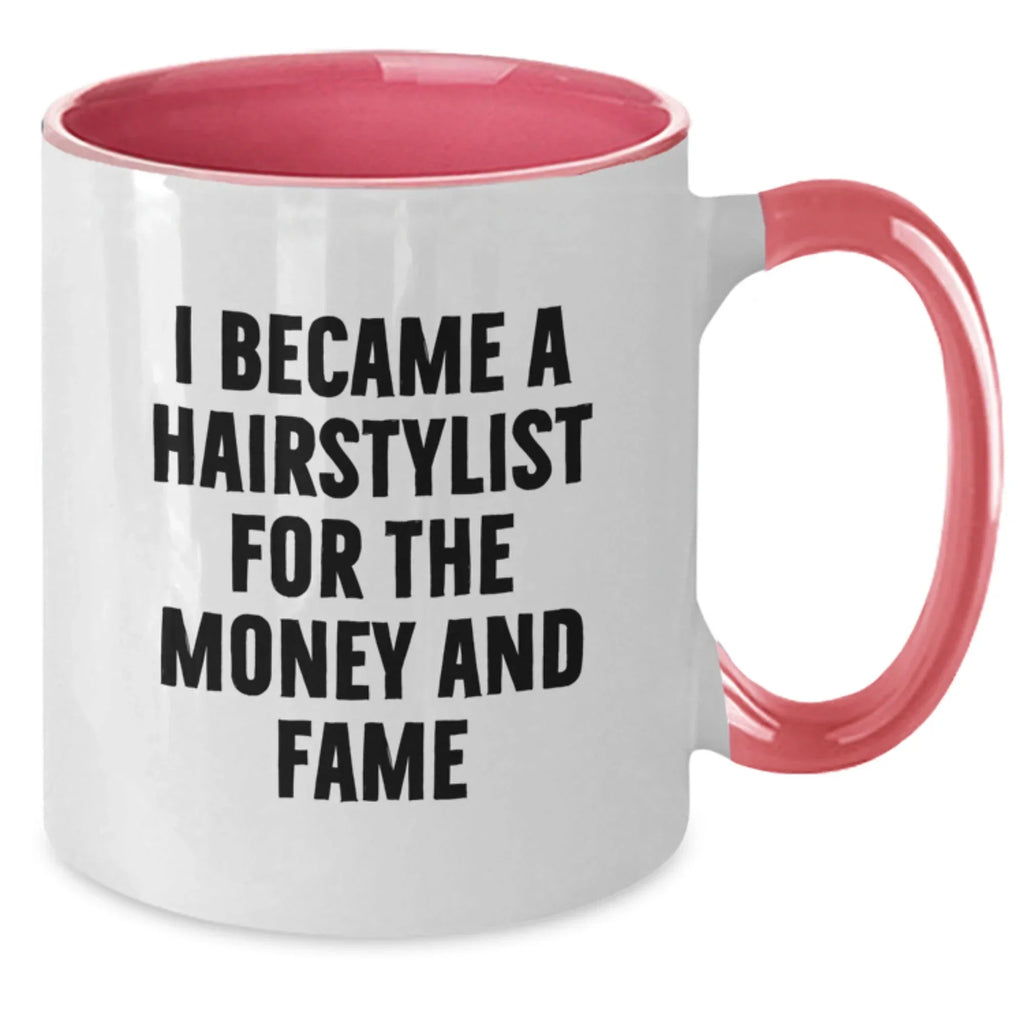 Funny Hairstylist Gifts for Christmas Two Tone Coffee Mug from Friends to Family - 'I Became A Hairstylist'