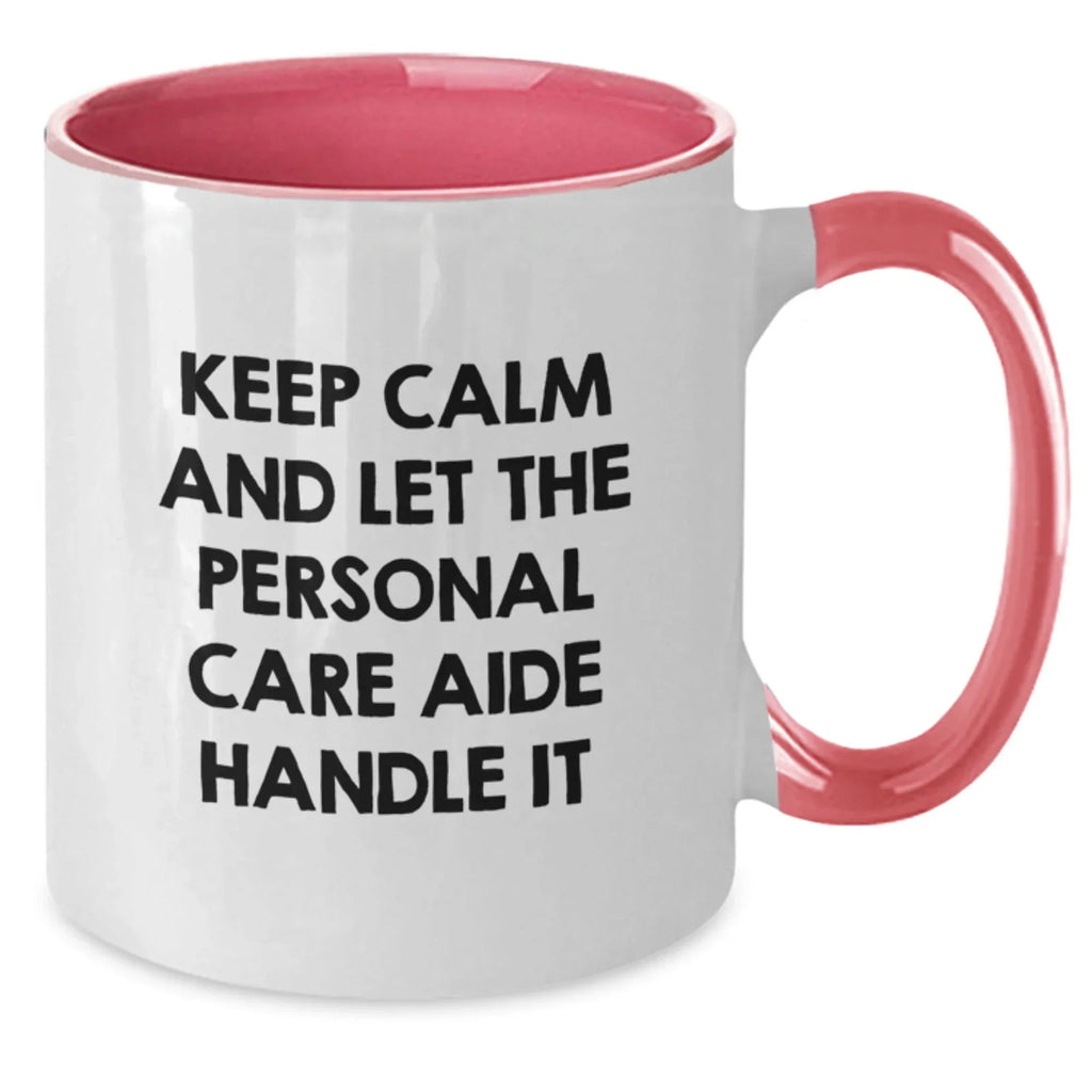 Funny Personal Care Aide Gifts from Friends for Men and Women - Keep Calm Let Handle It Two Tone Coffee Mug, Christmas Unique Presents