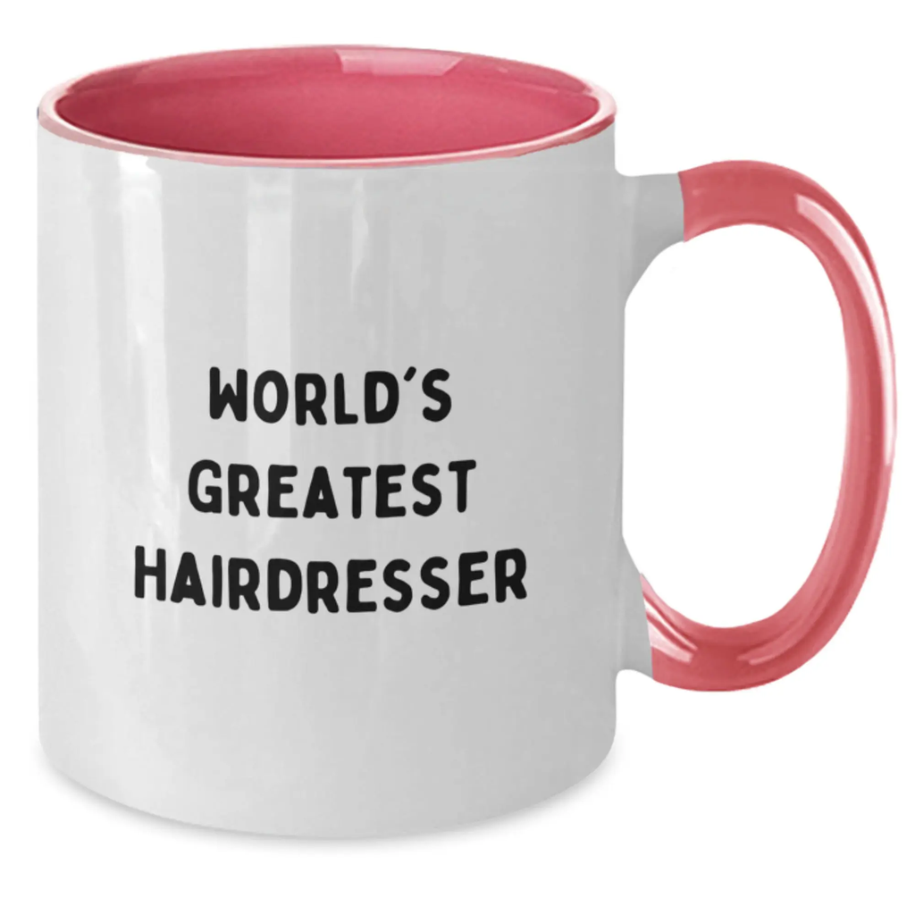 Funny Hairdresser Gifts from Friends, Two Tone Coffee Mug for Birthday, 'World's Greatest Hairdresser' Quote, Available in Four Color Combinations - Additional