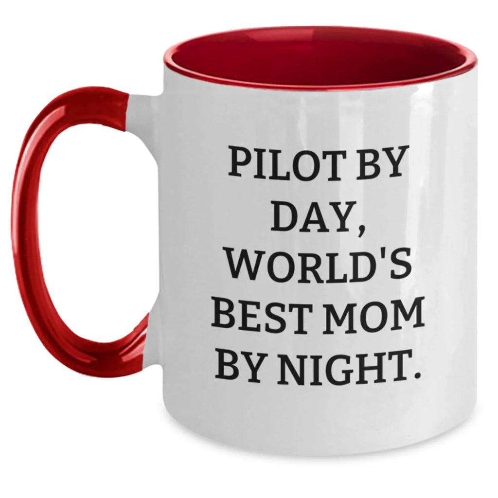 Funny Pilot Gifts from Mom - Pilot By Day, World's Best Mom By Night Two Tone Coffee Mug for Graduation