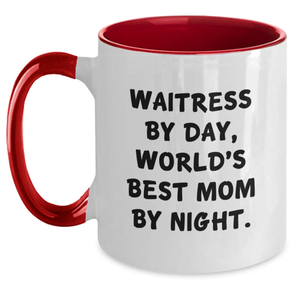 Funny Waitress Gifts for Her - World's Best Mom Coffee Mug, Two Tone Ceramic Mug, Unique Christmas Memorable Present for Waitress Friends, Coworkers, Family
